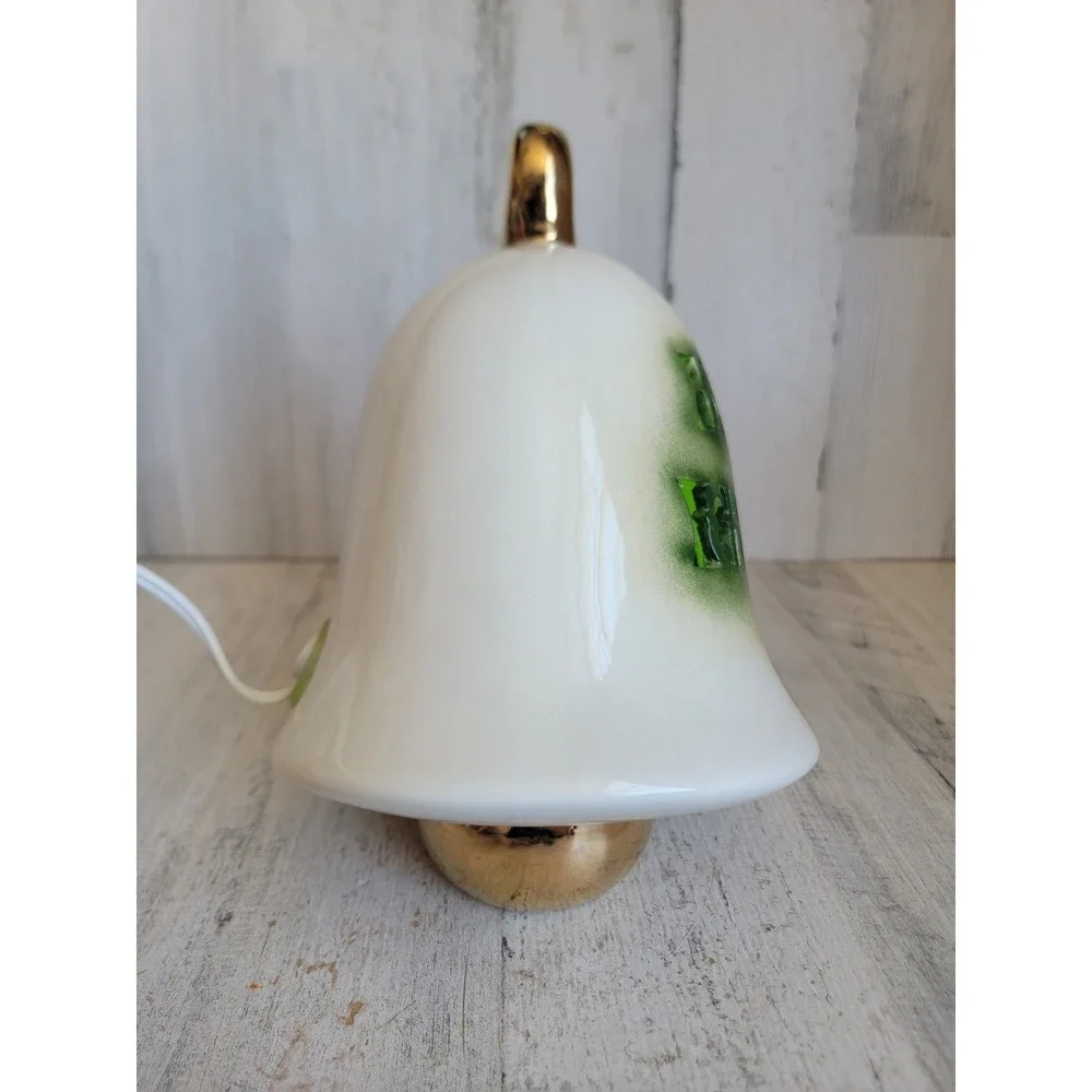 Large vintage Merry Christmas ceramic bell light up mistletoe white unique home